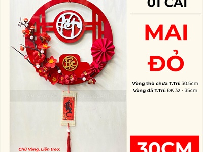 Vòng treo cửa Tết Alu Đỏ Mai Đào liễn treo [3 Kiểu] ĐK 30cm VTC-T-45